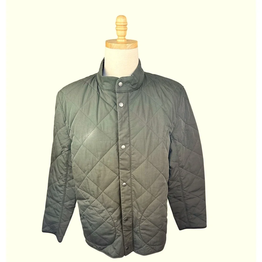 J. Crew SZ XL Sussex Quilted‎ Field Jacket Olive Diamond Quilt Snap Front NWOT